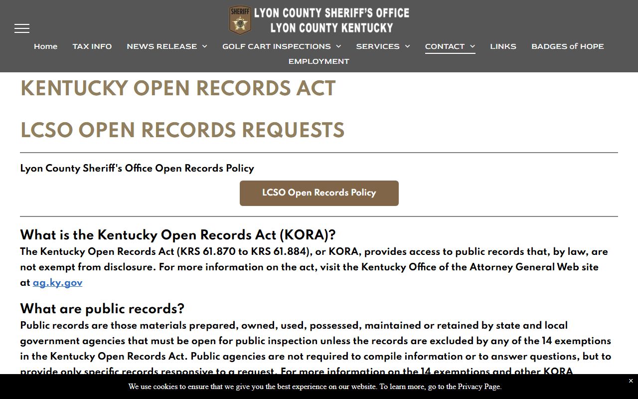 Lyon County arrest records and court charges sheriff open records request page