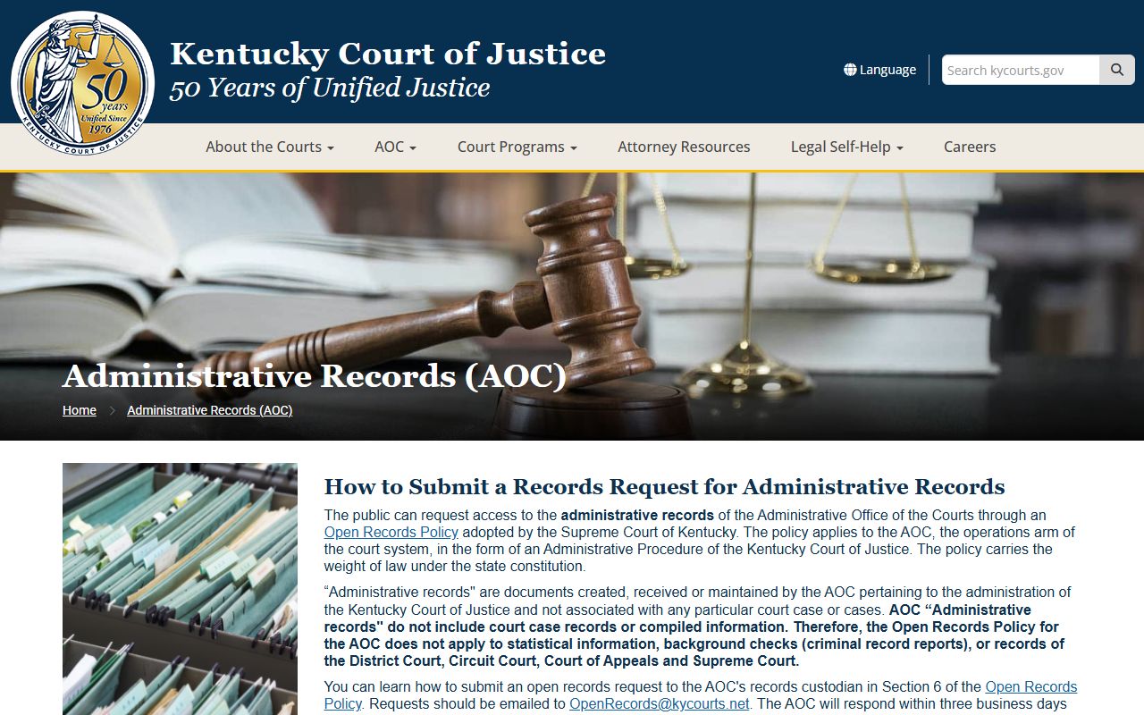 Lyon County court records AOC administrative records request page