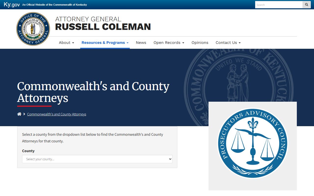 Lyon County criminal court records Kentucky Attorney General prosecutors directory