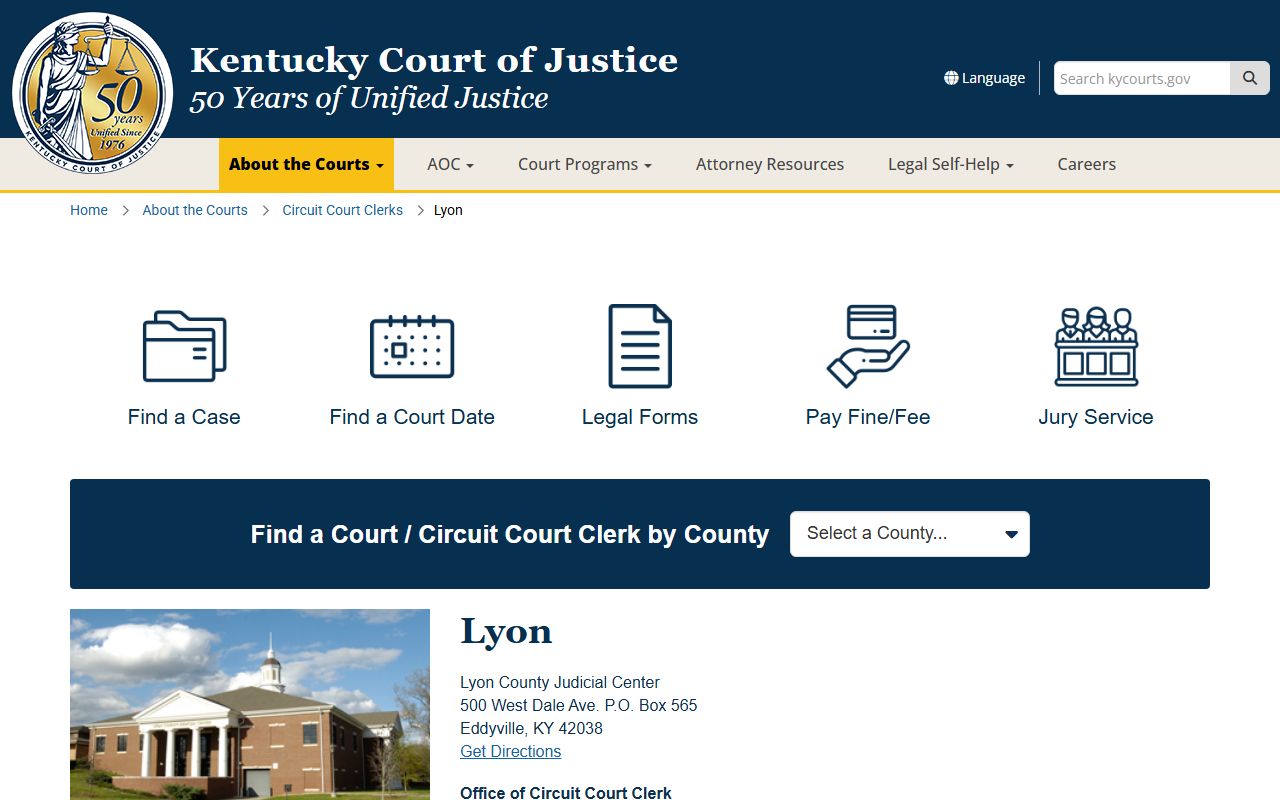 Lyon County court records on the Kentucky Court of Justice county page
